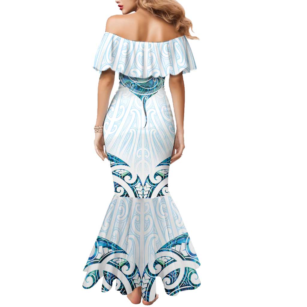 New Zealand Manta Ray Tattoo Family Matching Mermaid Dress and Hawaiian Shirt Aotearoa Maori Haehae Paua Shell - Polynesian Pride