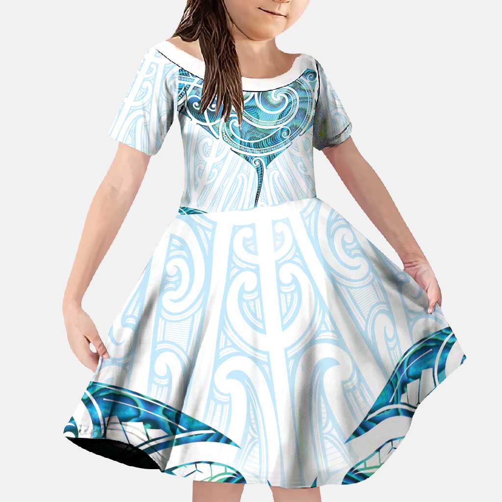 New Zealand Manta Ray Tattoo Family Matching Off Shoulder Maxi Dress and Hawaiian Shirt Aotearoa Maori Haehae Paua Shell - Polynesian Pride