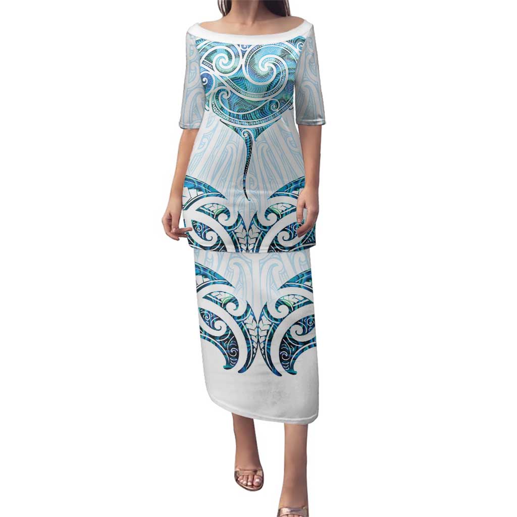 New Zealand Manta Ray Tattoo Family Matching Puletasi and Hawaiian Shirt Aotearoa Maori Haehae Paua Shell - Polynesian Pride