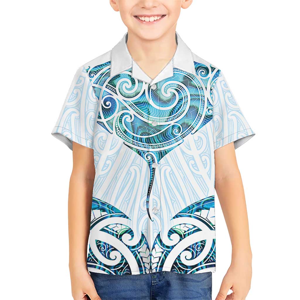 New Zealand Manta Ray Tattoo Family Matching Short Sleeve Bodycon Dress and Hawaiian Shirt Aotearoa Maori Haehae Paua Shell - Polynesian Pride