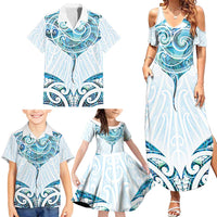 New Zealand Manta Ray Tattoo Family Matching Summer Maxi Dress and Hawaiian Shirt Aotearoa Maori Haehae Paua Shell - Polynesian Pride