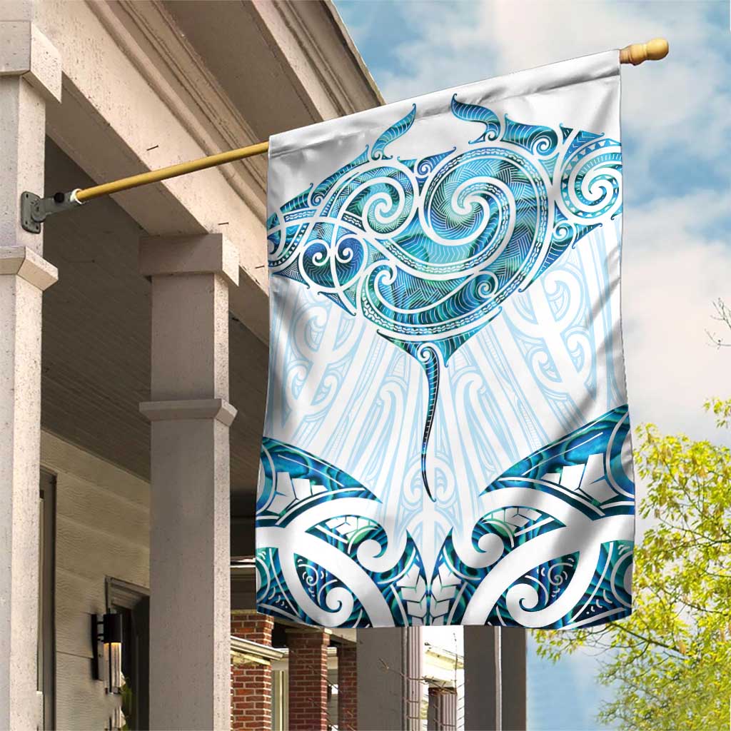 New Zealand Manta Ray Tattoo Garden Flag Aotearoa Maori Haehae Paua Shell - Polynesian Pride