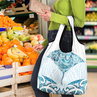 New Zealand Manta Ray Tattoo Grocery Bag Aotearoa Maori Haehae Paua Shell - Polynesian Pride