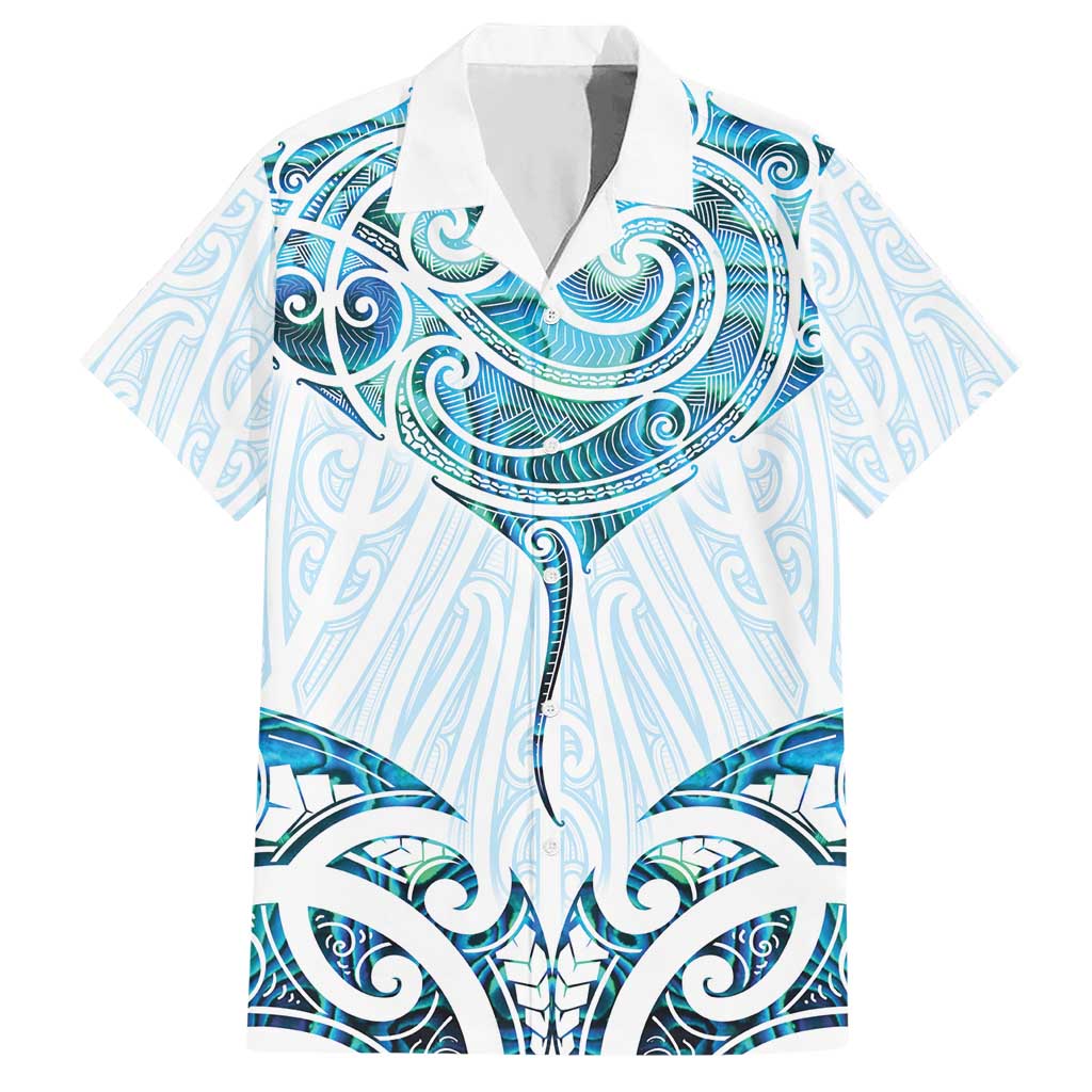New Zealand Manta Ray Tattoo Hawaiian Shirt Aotearoa Maori Haehae Paua Shell - Polynesian Pride