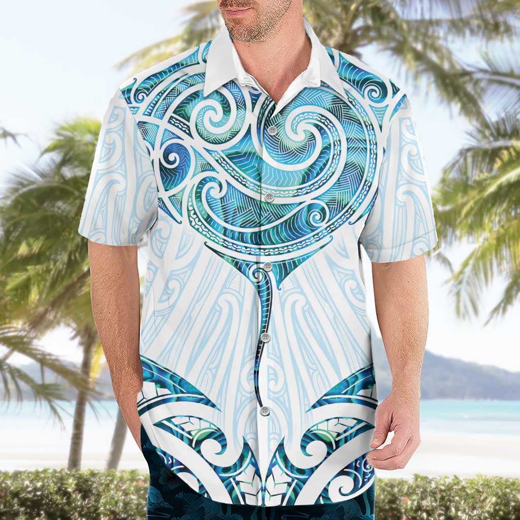 New Zealand Manta Ray Tattoo Hawaiian Shirt Aotearoa Maori Haehae Paua Shell - Polynesian Pride