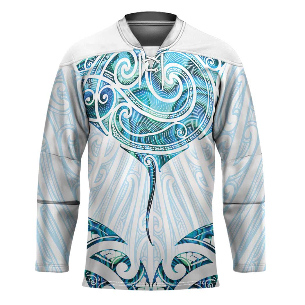 New Zealand Manta Ray Tattoo Hockey Jersey Aotearoa Maori Haehae Paua Shell - Polynesian Pride