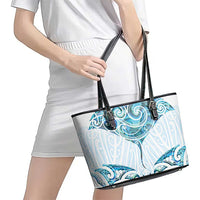 New Zealand Manta Ray Tattoo Leather Tote Bag Aotearoa Maori Haehae Paua Shell - Polynesian Pride