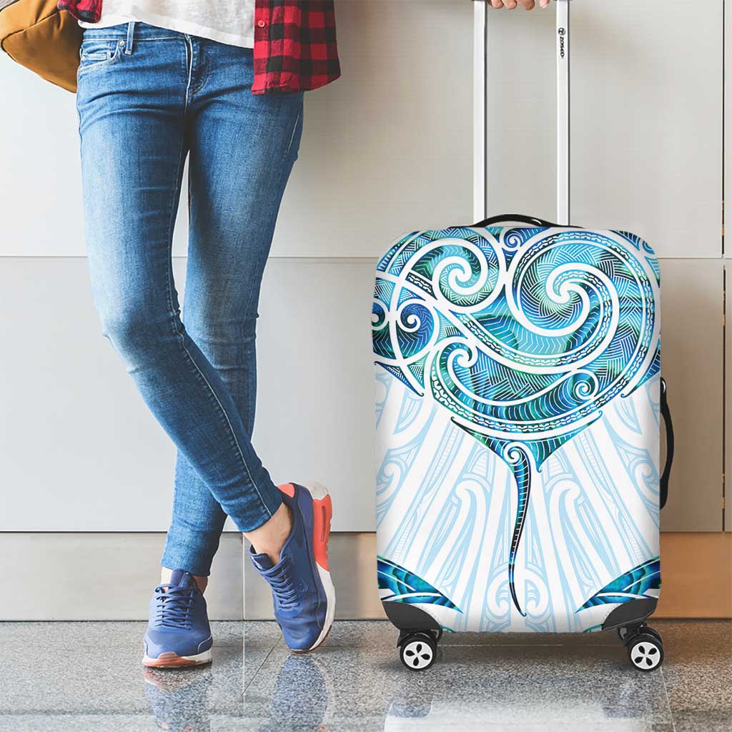 New Zealand Manta Ray Tattoo Luggage Cover Aotearoa Maori Haehae Paua Shell - Polynesian Pride
