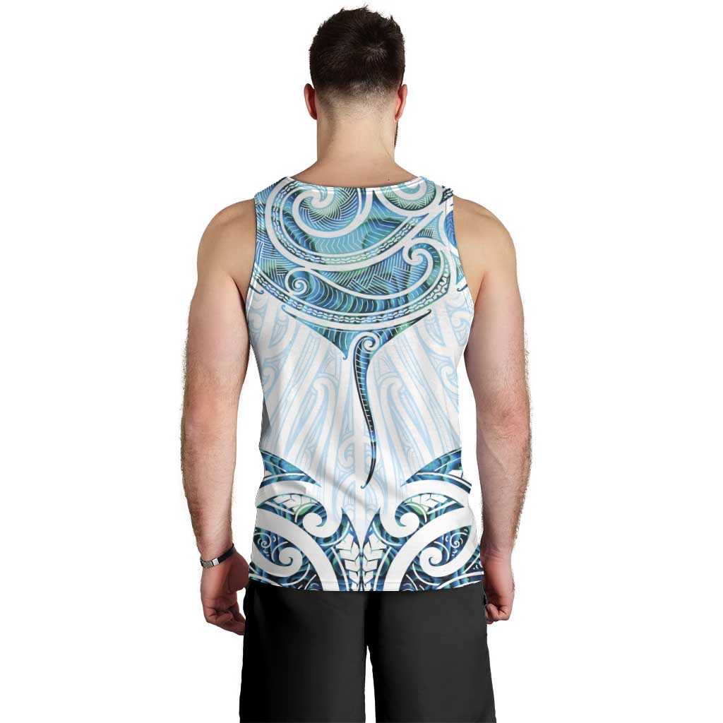 New Zealand Manta Ray Tattoo Men Tank Top Aotearoa Maori Haehae Paua Shell - Polynesian Pride