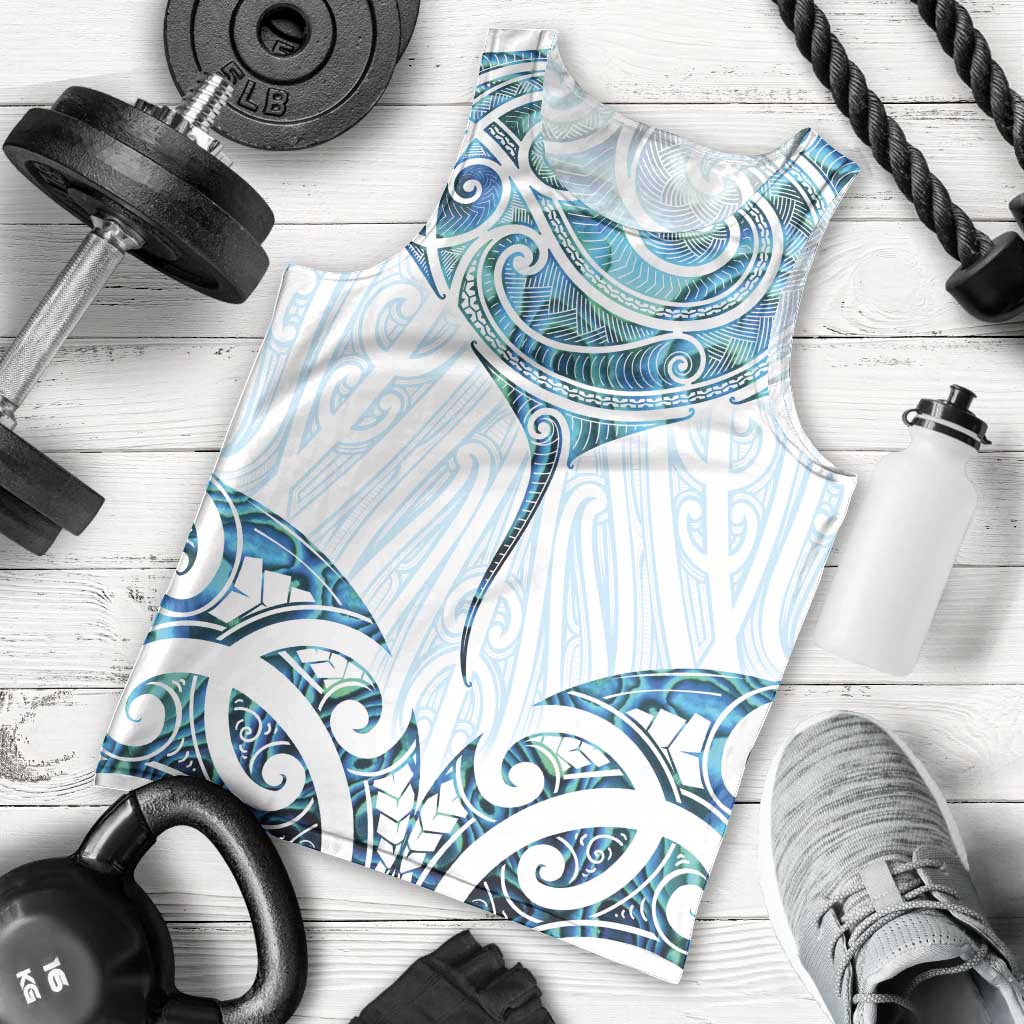 New Zealand Manta Ray Tattoo Men Tank Top Aotearoa Maori Haehae Paua Shell - Polynesian Pride