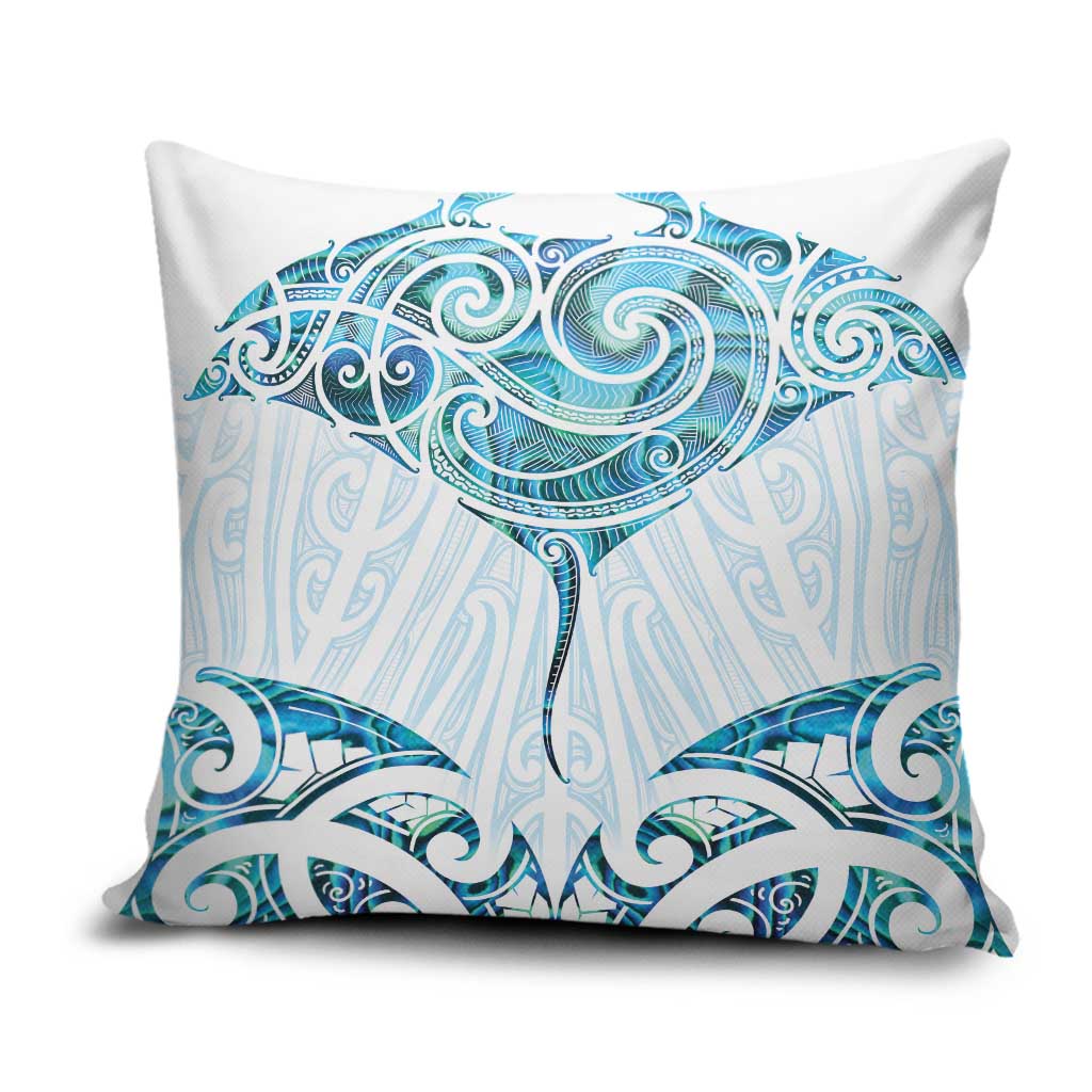New Zealand Manta Ray Tattoo Pillow Cover Aotearoa Maori Haehae Paua Shell - Polynesian Pride