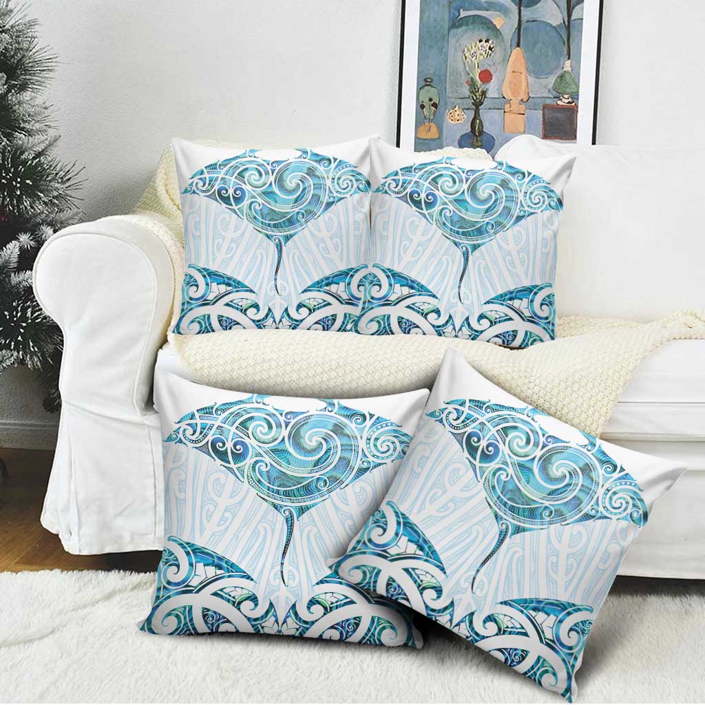 New Zealand Manta Ray Tattoo Pillow Cover Aotearoa Maori Haehae Paua Shell - Polynesian Pride
