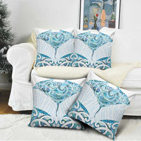 New Zealand Manta Ray Tattoo Pillow Cover Aotearoa Maori Haehae Paua Shell - Polynesian Pride