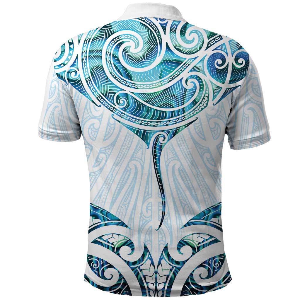 New Zealand Manta Ray Tattoo Polo Shirt Aotearoa Maori Haehae Paua Shell LT14 - Polynesian Pride