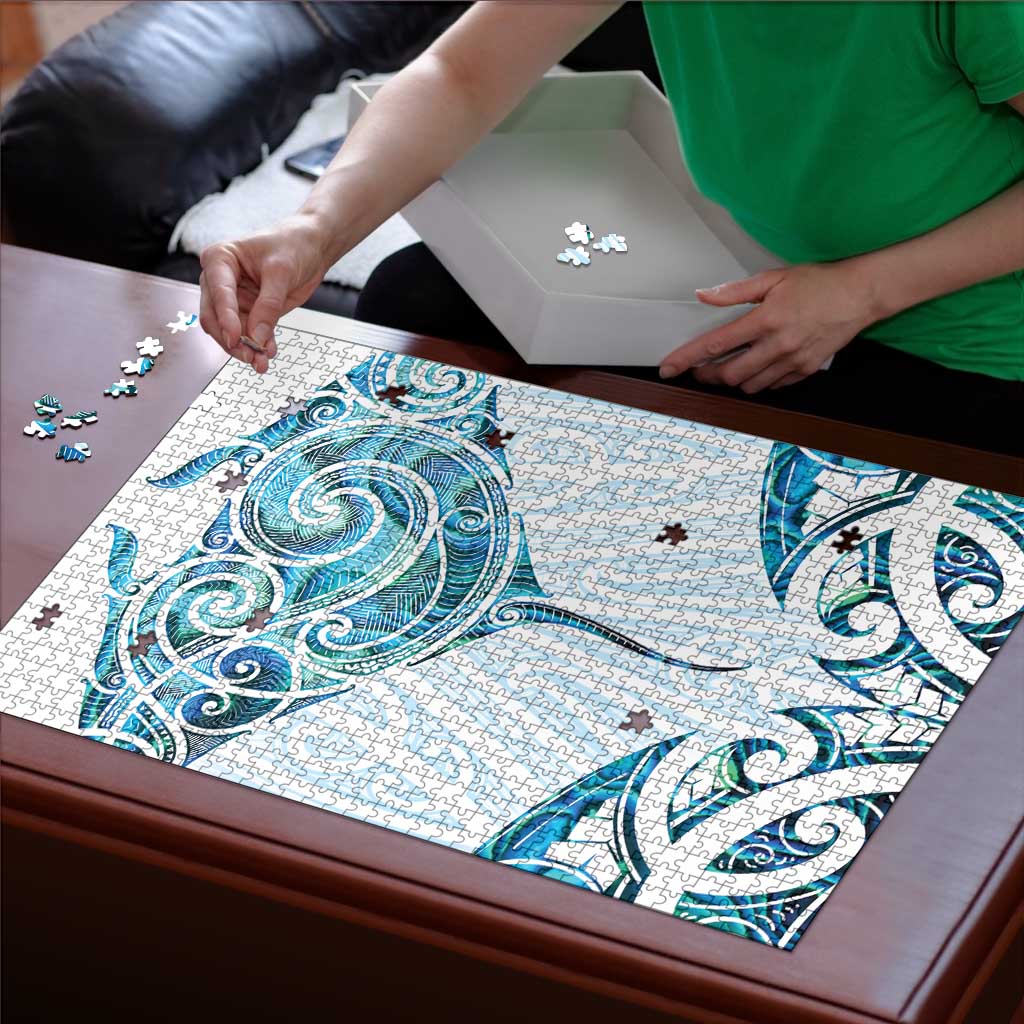 New Zealand Manta Ray Tattoo Puzzle Aotearoa Maori Haehae Paua Shell - Polynesian Pride