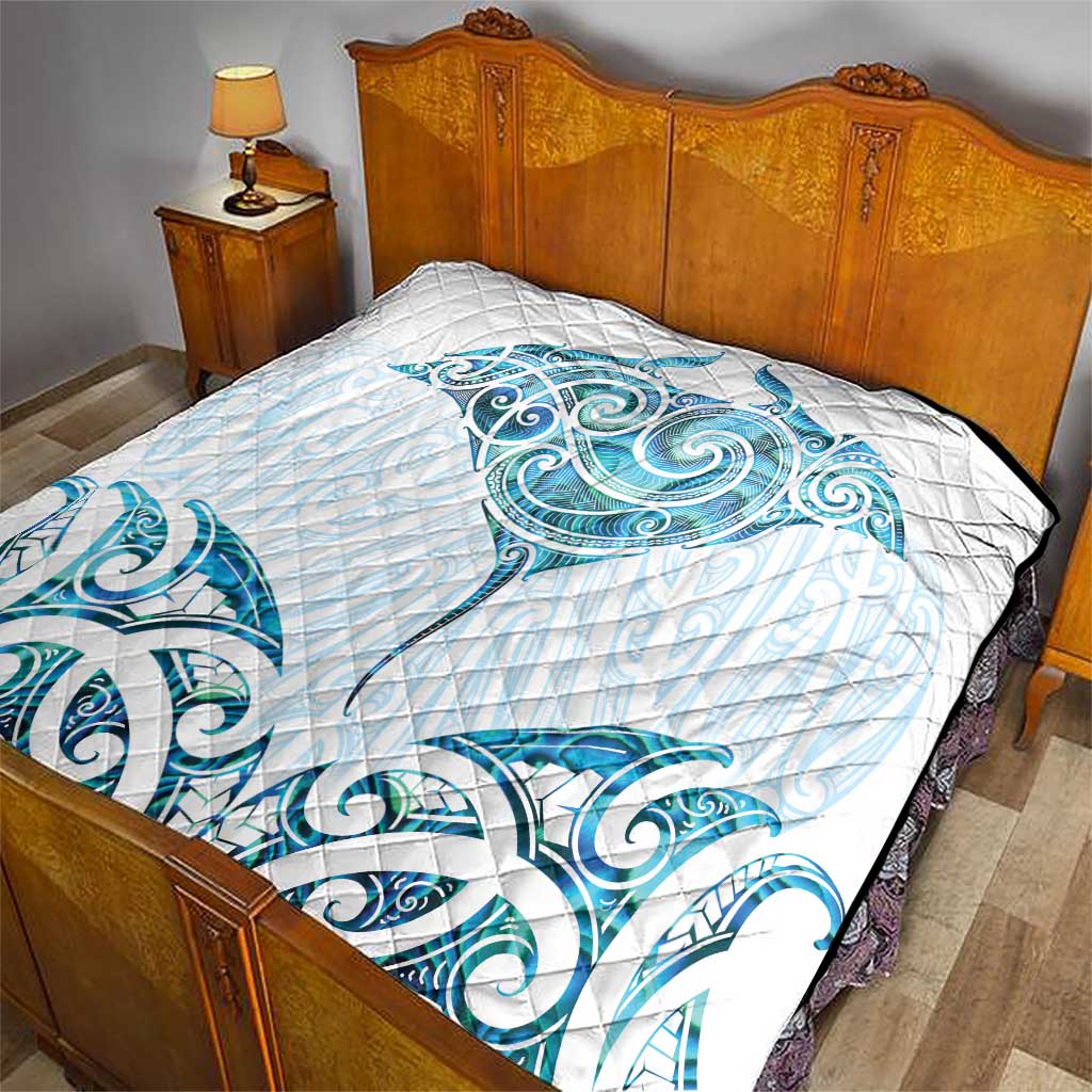 New Zealand Manta Ray Tattoo Quilt Aotearoa Maori Haehae Paua Shell - Polynesian Pride
