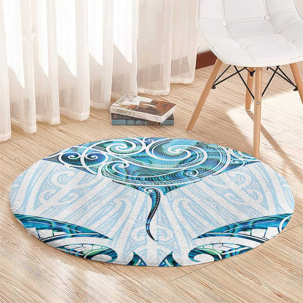 New Zealand Manta Ray Tattoo Round Carpet Aotearoa Maori Haehae Paua Shell - Polynesian Pride