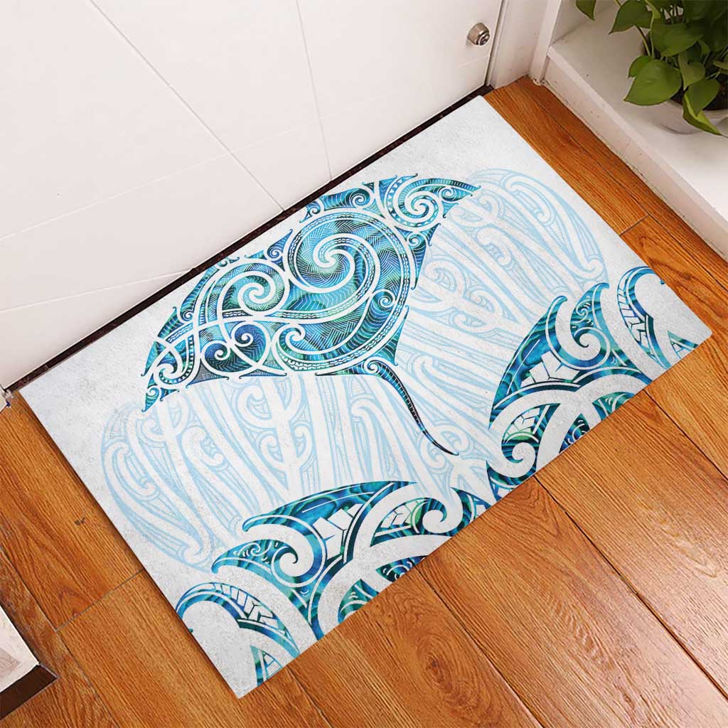 New Zealand Manta Ray Tattoo Rubber Doormat Aotearoa Maori Haehae Paua Shell - Polynesian Pride