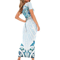 New Zealand Manta Ray Tattoo Short Sleeve Bodycon Dress Aotearoa Maori Haehae Paua Shell - Polynesian Pride