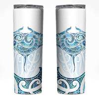 New Zealand Manta Ray Tattoo Skinny Tumbler Aotearoa Maori Haehae Paua Shell - Polynesian Pride