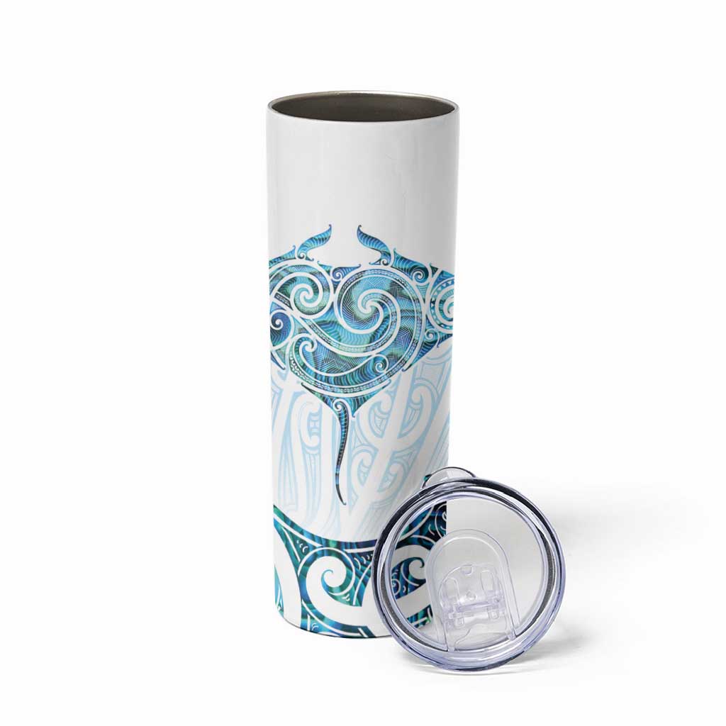 New Zealand Manta Ray Tattoo Skinny Tumbler Aotearoa Maori Haehae Paua Shell - Polynesian Pride
