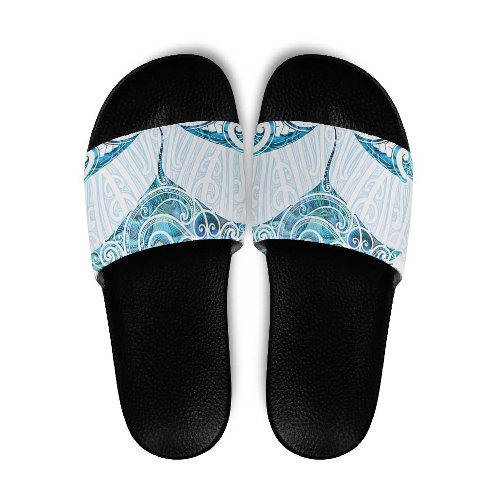 New Zealand Manta Ray Tattoo Slide Sandals Aotearoa Maori Haehae Paua Shell - Polynesian Pride
