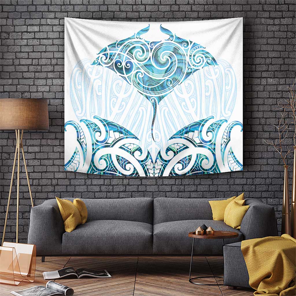 New Zealand Manta Ray Tattoo Tapestry Aotearoa Maori Haehae Paua Shell - Polynesian Pride