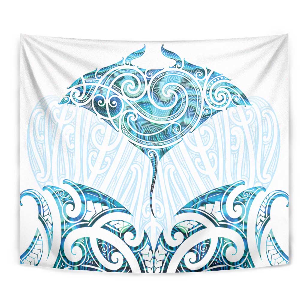 New Zealand Manta Ray Tattoo Tapestry Aotearoa Maori Haehae Paua Shell - Polynesian Pride