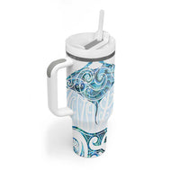 New Zealand Manta Ray Tattoo Tumbler With Handle Aotearoa Maori Haehae Paua Shell - Polynesian Pride