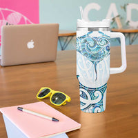 New Zealand Manta Ray Tattoo Tumbler With Handle Aotearoa Maori Haehae Paua Shell - Polynesian Pride