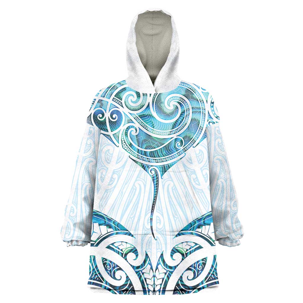 New Zealand Manta Ray Tattoo Wearable Blanket Hoodie Aotearoa Maori Haehae Paua Shell - Polynesian Pride