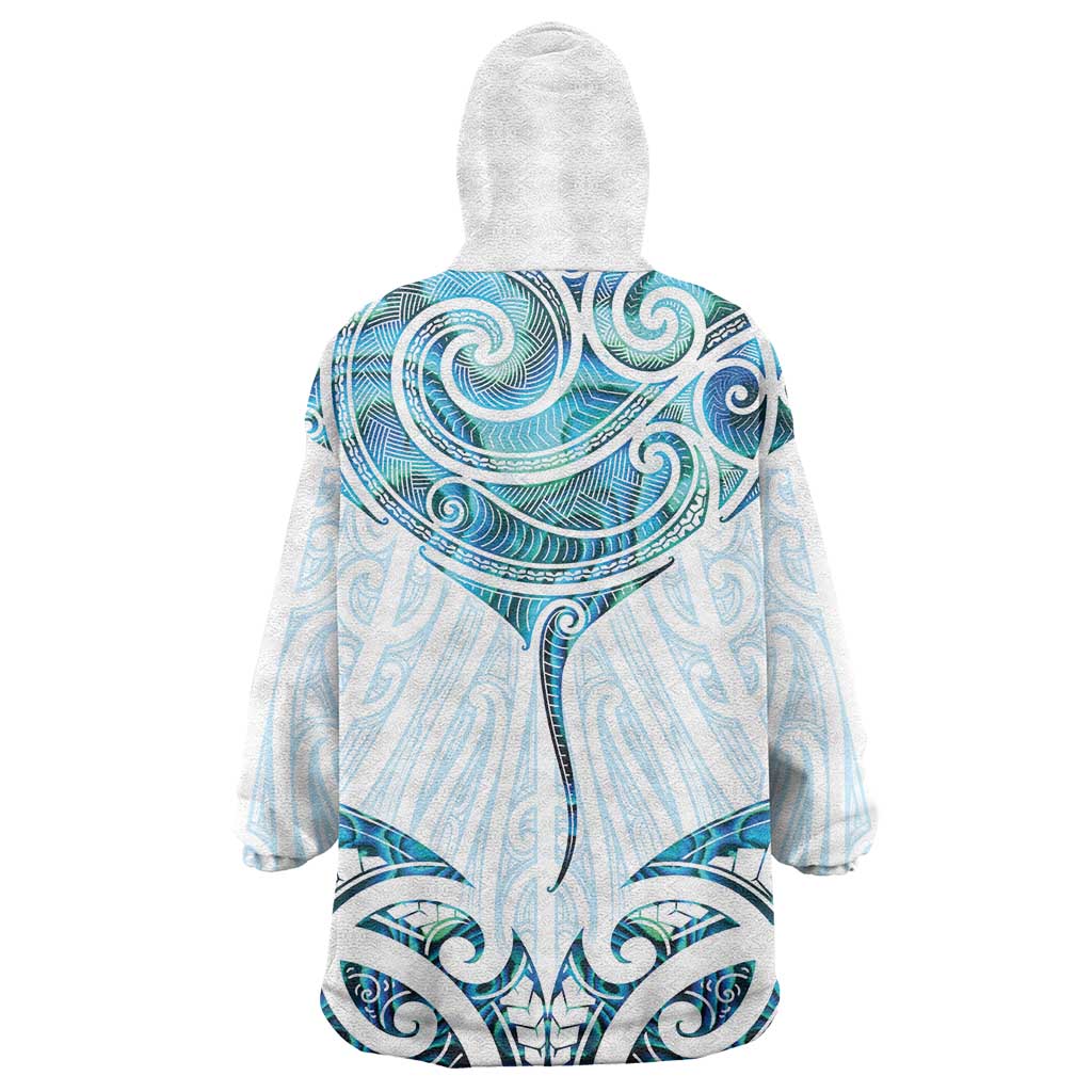New Zealand Manta Ray Tattoo Wearable Blanket Hoodie Aotearoa Maori Haehae Paua Shell - Polynesian Pride