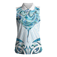 New Zealand Manta Ray Tattoo Women Sleeveless Polo Shirt Aotearoa Maori Haehae Paua Shell - Polynesian Pride