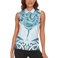 New Zealand Manta Ray Tattoo Women Sleeveless Polo Shirt Aotearoa Maori Haehae Paua Shell - Polynesian Pride