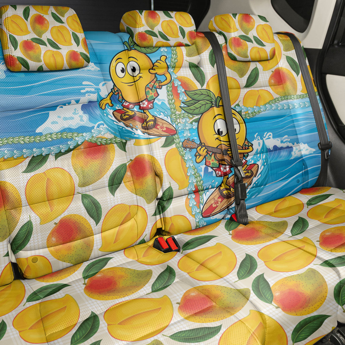 Aloha Hawaii Summer Back Car Seat Cover Hawaiian Lei Surfing Mango Palaka Motifs