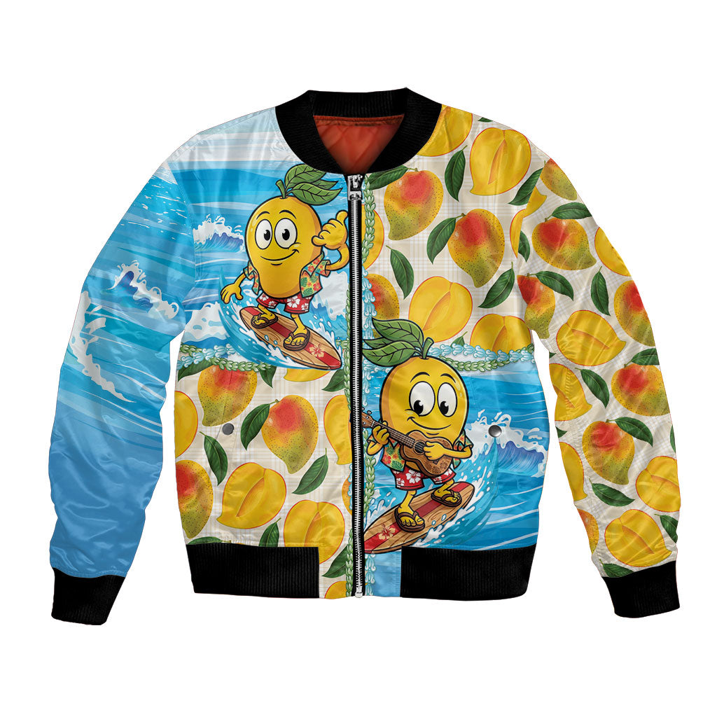 Aloha Hawaii Summer Bomber Jacket Hawaiian Lei Surfing Mango Palaka Motifs