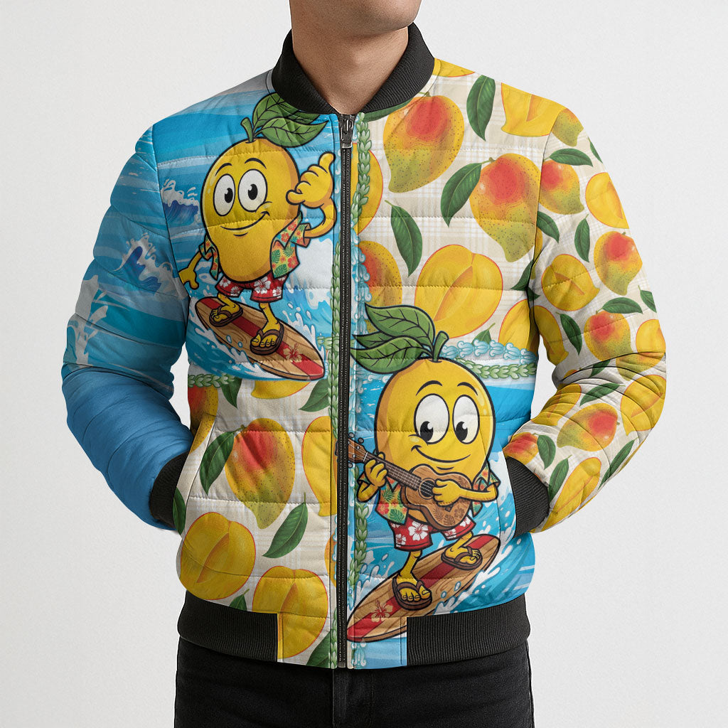 Aloha Hawaii Summer Bomber Puffer Jacket Hawaiian Lei Surfing Mango Palaka Motifs
