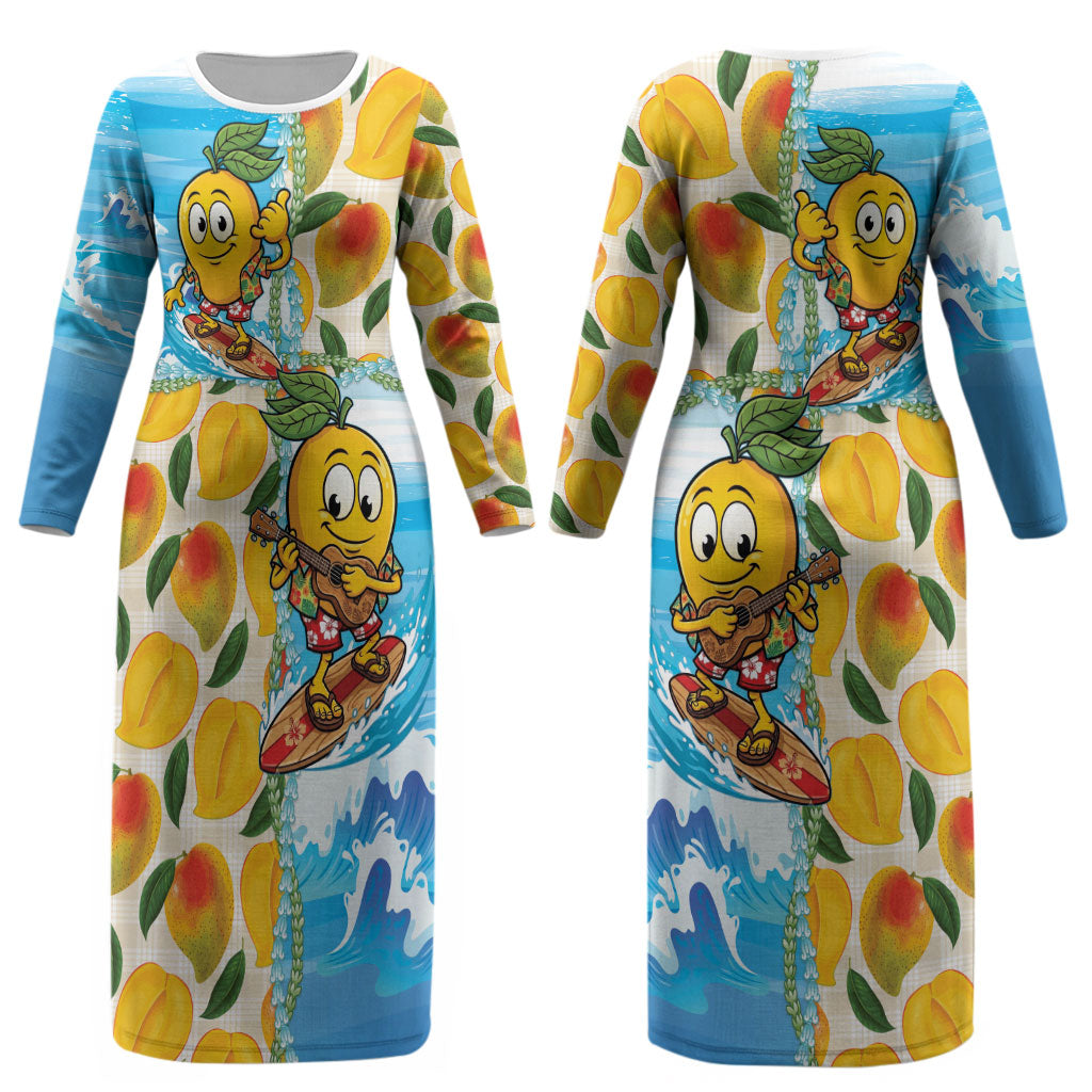 Aloha Hawaii Summer Couples Matching Long Sleeve Bodycon Dress and Hawaiian Shirt Hawaiian Lei Surfing Mango Palaka Motifs