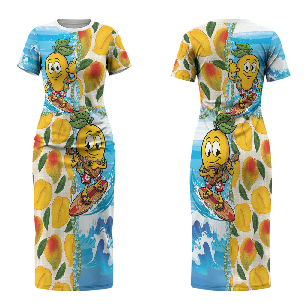 Aloha Hawaii Summer Couples Matching Short Sleeve Bodycon Dress and Hawaiian Shirt Hawaiian Lei Surfing Mango Palaka Motifs