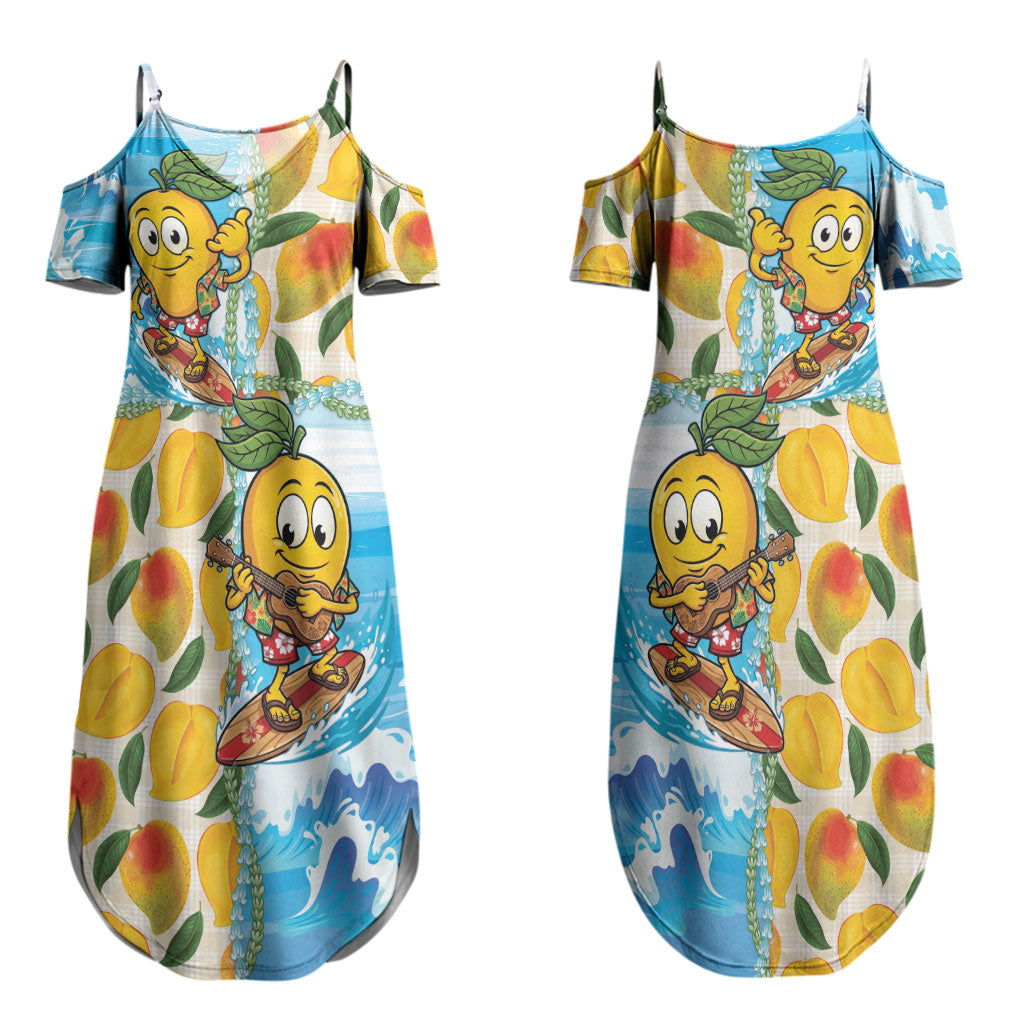 Aloha Hawaii Summer Couples Matching Summer Maxi Dress and Long Sleeve Button Shirt Hawaiian Lei Surfing Mango Palaka Motifs