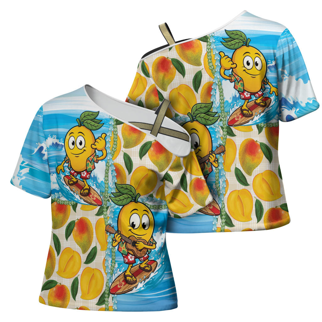 Aloha Hawaii Summer Cross Shoulder Shirt Hawaiian Lei Surfing Mango Palaka Motifs