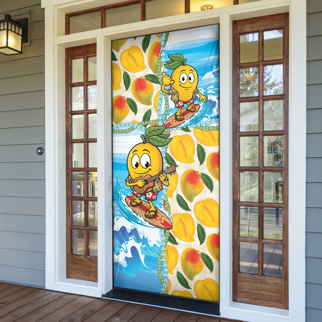 Aloha Hawaii Summer Door Cover Hawaiian Lei Surfing Mango Palaka Motifs