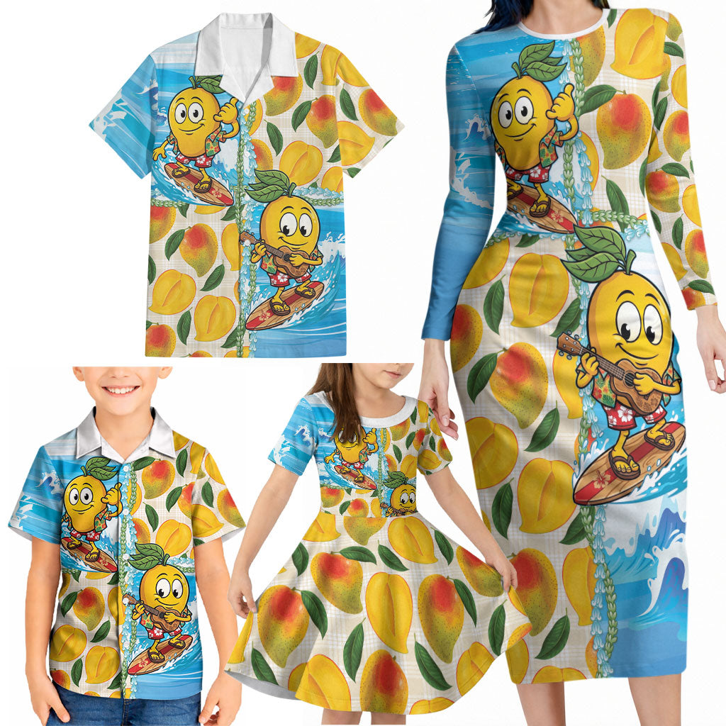 Aloha Hawaii Summer Family Matching Long Sleeve Bodycon Dress and Hawaiian Shirt Hawaiian Lei Surfing Mango Palaka Motifs