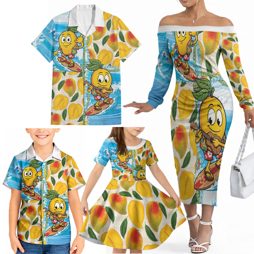 Aloha Hawaii Summer Family Matching Off The Shoulder Long Sleeve Dress and Hawaiian Shirt Hawaiian Lei Surfing Mango Palaka Motifs LT14 - Polynesian Pride