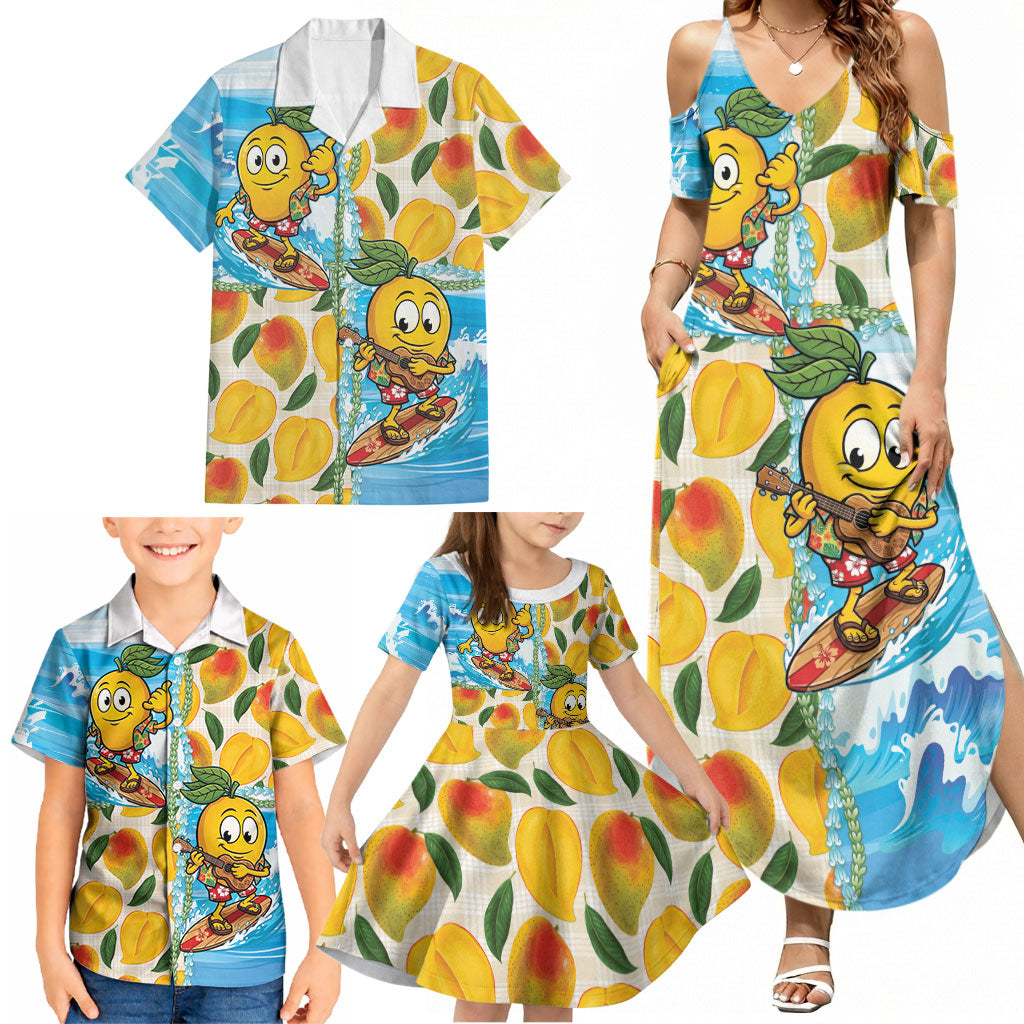 Aloha Hawaii Summer Family Matching Summer Maxi Dress and Hawaiian Shirt Hawaiian Lei Surfing Mango Palaka Motifs