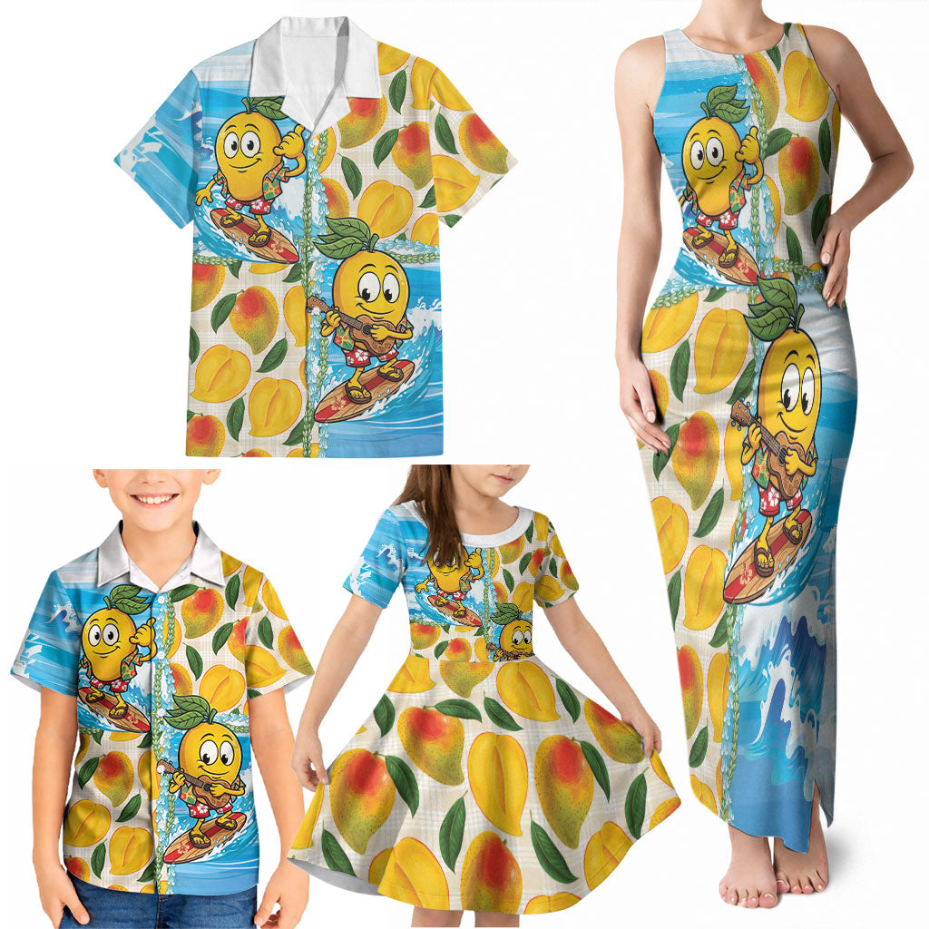 Aloha Hawaii Summer Family Matching Tank Maxi Dress and Hawaiian Shirt Hawaiian Lei Surfing Mango Palaka Motifs