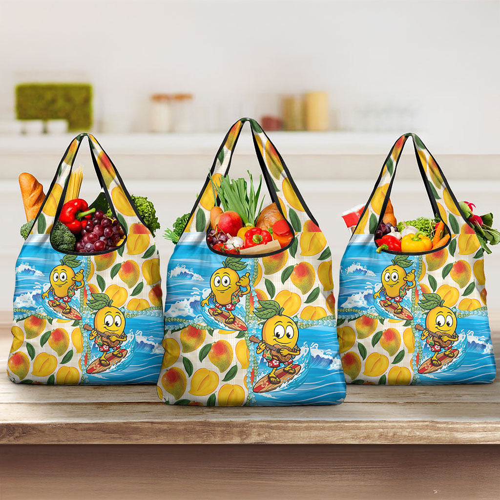 Aloha Hawaii Summer Grocery Bag Hawaiian Lei Surfing Mango Palaka Motifs