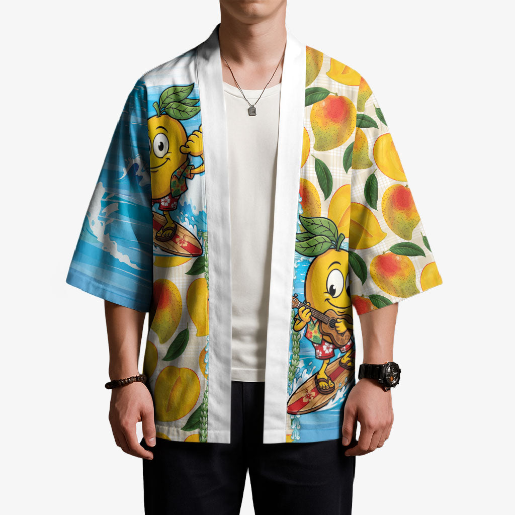 Aloha Hawaii Summer Kimono Hawaiian Lei Surfing Mango Palaka Motifs