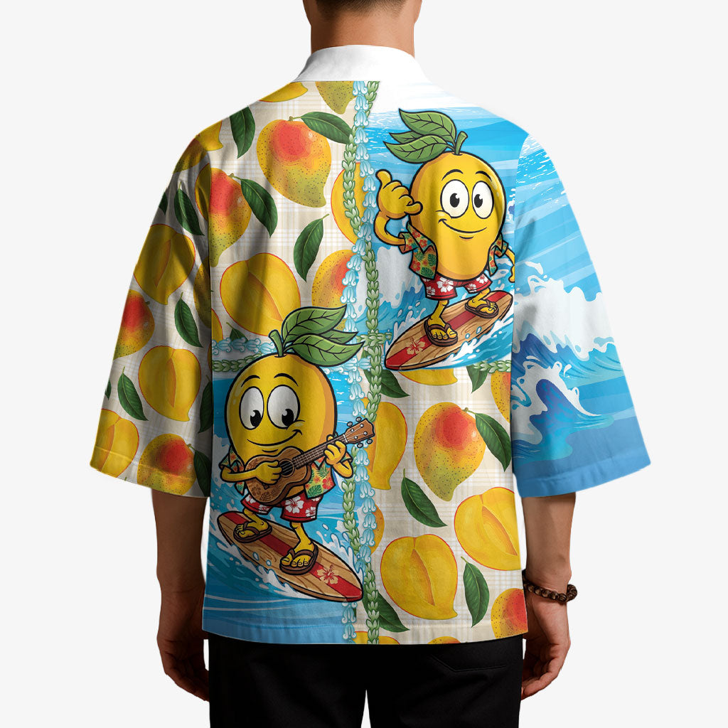 Aloha Hawaii Summer Kimono Hawaiian Lei Surfing Mango Palaka Motifs