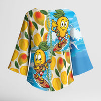 Aloha Hawaii Summer Kimono Sleeve Blouse Hawaiian Lei Surfing Mango Palaka Motifs